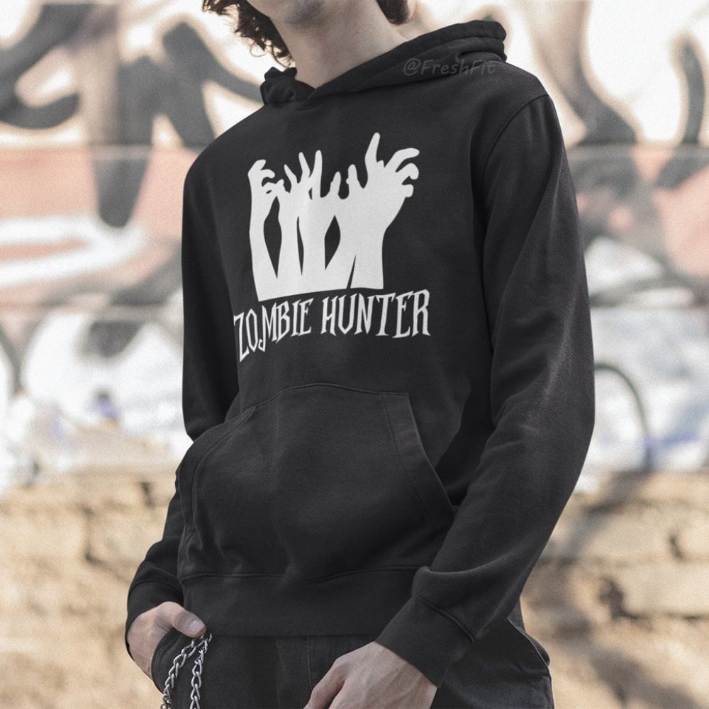 🆕Zombie Hunter Black Fleece Pullover Hoodie